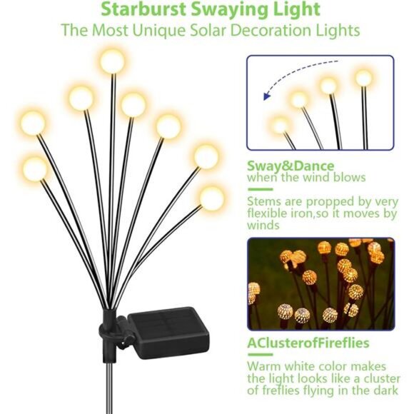 Solar Garden Lights 2-Pack, New Upgraded - Swaying with The Wind - Picture 3 of 7